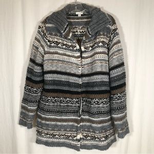 J Jill Wool Blend Open Front Striped Cardigan Sz M